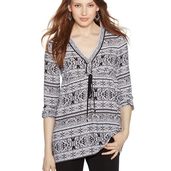 WHBM 4 LONG SLEEVE EMPIRE PRINTED TUNIC TOP. - Picture 1 of 9
